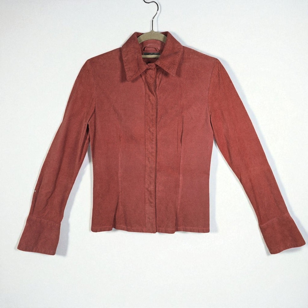 Vestimenta Made in Italy Perforated Pigskin Leather Snap Front Shirt Size 40 (4)